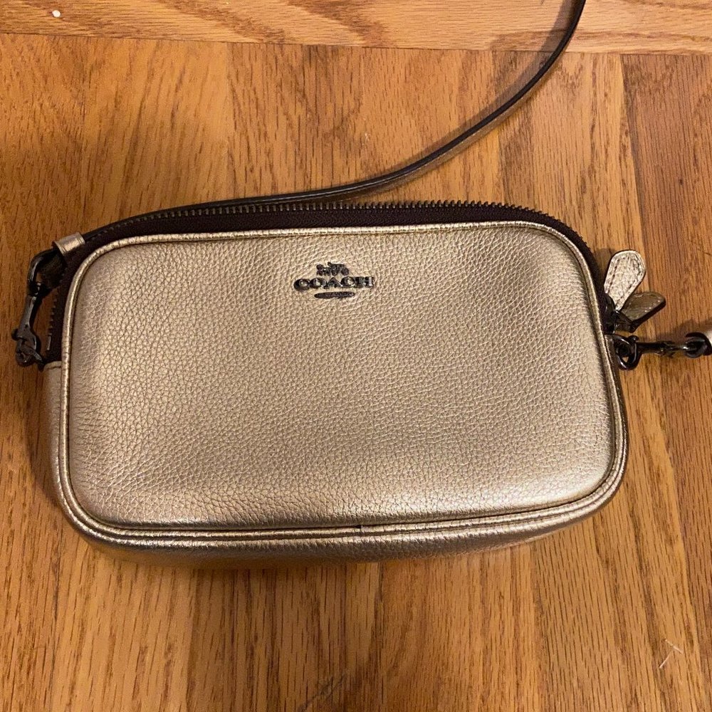 Coach Gold Leather Satchel w/Shoulder&Wrist Straps